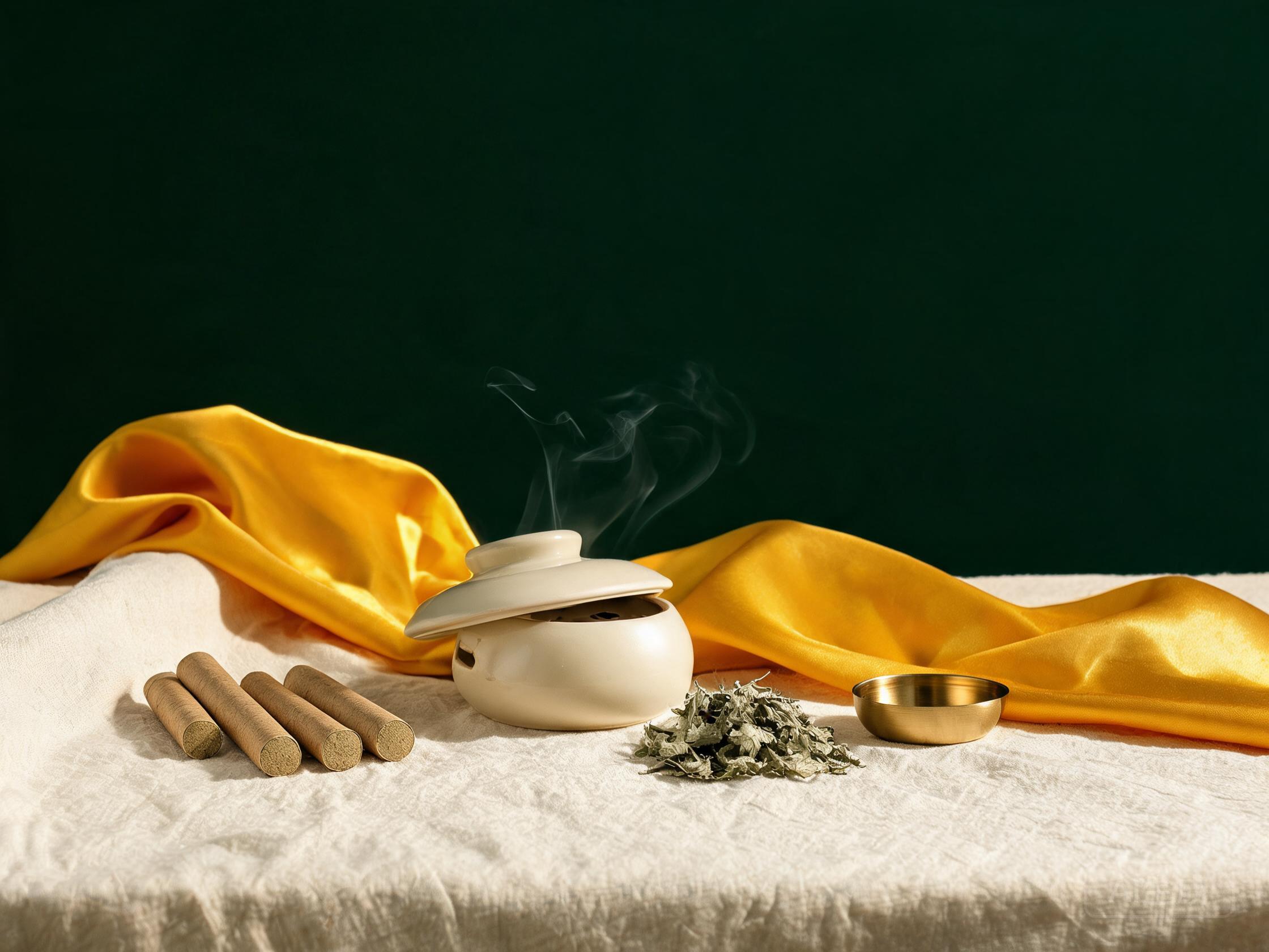 艾草与月白瓷艾灸盒